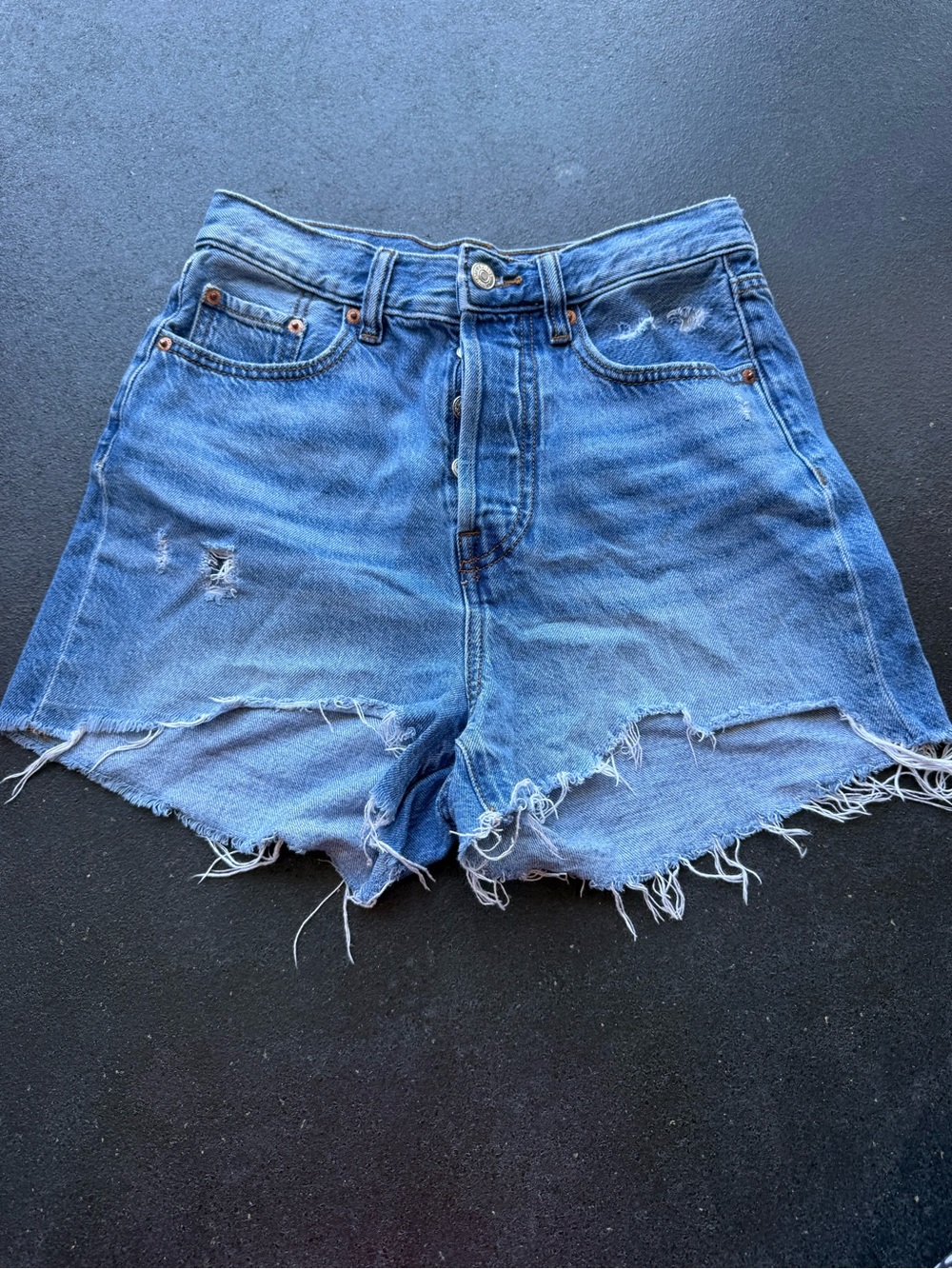 Forever 21 Light Blue Distressed High-Waist Jean Shorts